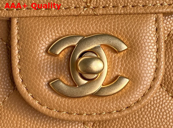 Chanel Small Flap Bag with Top Handle Grained Shiny Calfskin Gold Tone Metal Light Brown AS5166 Replica