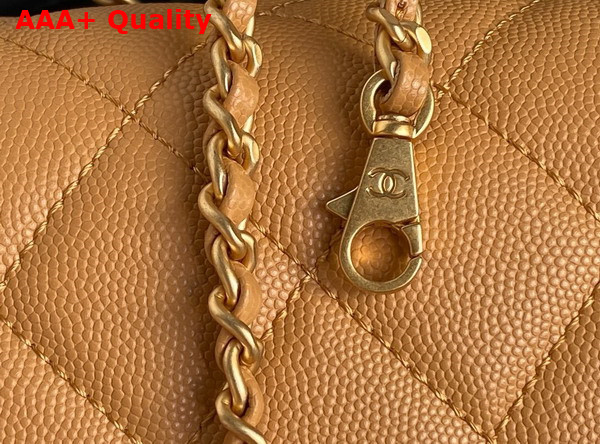 Chanel Small Flap Bag with Top Handle Grained Shiny Calfskin Gold Tone Metal Light Brown AS5166 Replica