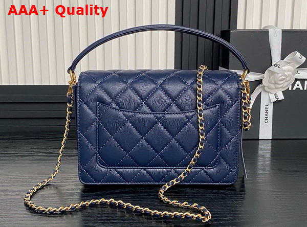 Chanel Small Flap Bag with Top Handle Grained Shiny Calfskin Gold Tone Metal Navy Blue AS5166 Replica