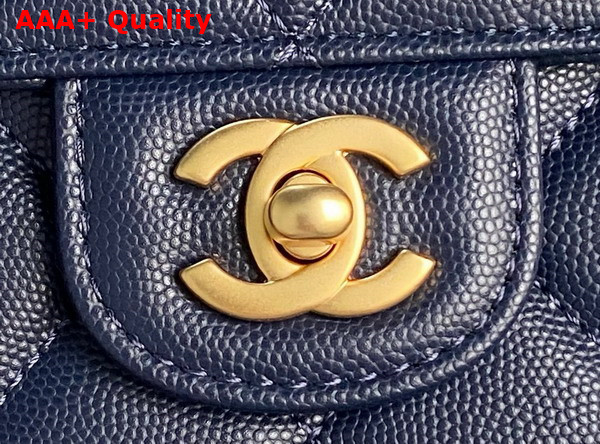 Chanel Small Flap Bag with Top Handle Grained Shiny Calfskin Gold Tone Metal Navy Blue AS5166 Replica