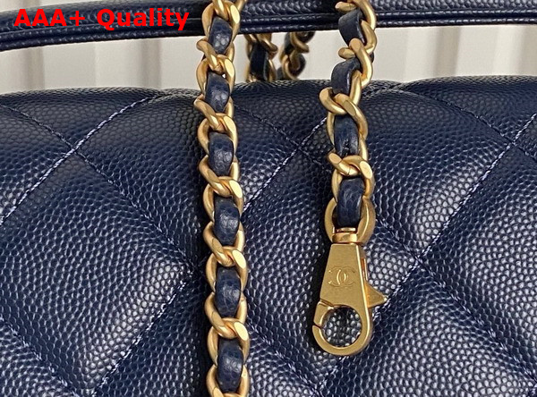 Chanel Small Flap Bag with Top Handle Grained Shiny Calfskin Gold Tone Metal Navy Blue AS5166 Replica