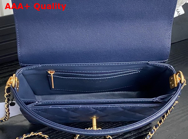 Chanel Small Flap Bag with Top Handle Grained Shiny Calfskin Gold Tone Metal Navy Blue AS5166 Replica