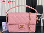 Chanel Small Flap Bag with Top Handle Grained Shiny Calfskin Gold Tone Metal Pink AS5166 Replica