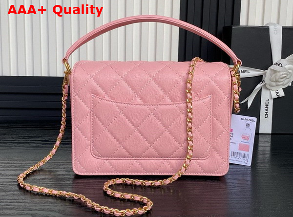 Chanel Small Flap Bag with Top Handle Grained Shiny Calfskin Gold Tone Metal Pink AS5166 Replica