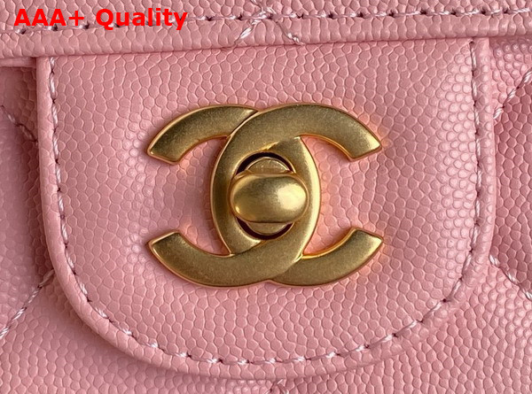 Chanel Small Flap Bag with Top Handle Grained Shiny Calfskin Gold Tone Metal Pink AS5166 Replica