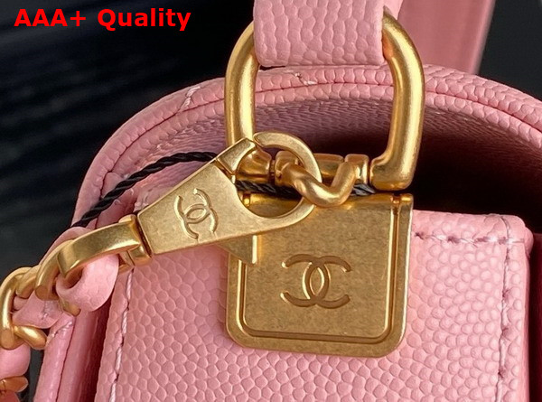 Chanel Small Flap Bag with Top Handle Grained Shiny Calfskin Gold Tone Metal Pink AS5166 Replica