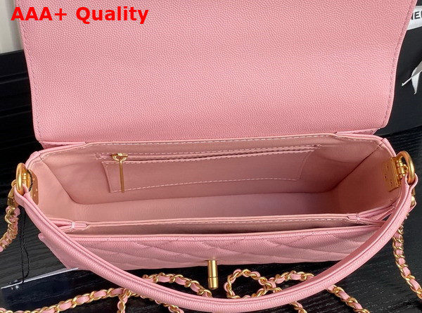 Chanel Small Flap Bag with Top Handle Grained Shiny Calfskin Gold Tone Metal Pink AS5166 Replica