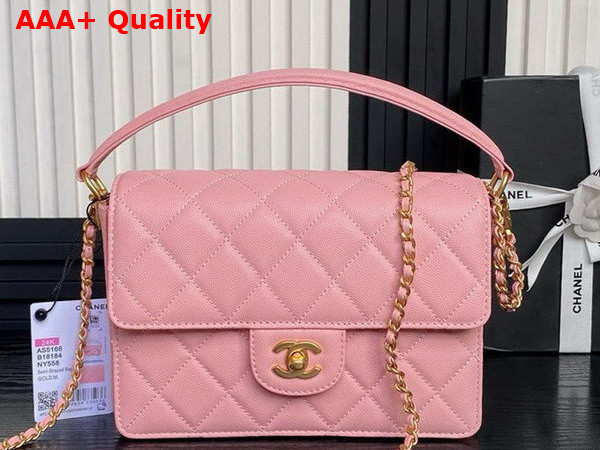 Chanel Small Flap Bag with Top Handle Grained Shiny Calfskin Gold Tone Metal Pink AS5166 Replica