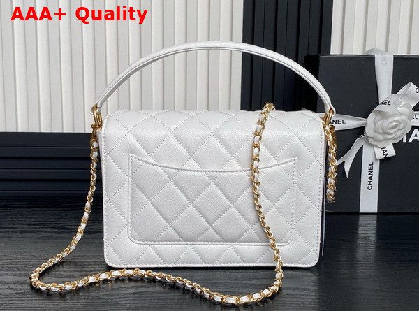 Chanel Small Flap Bag with Top Handle Grained Shiny Calfskin Gold Tone Metal White AS5166 Replica