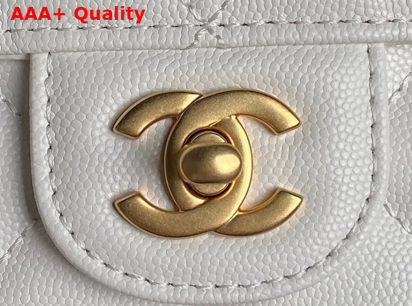 Chanel Small Flap Bag with Top Handle Grained Shiny Calfskin Gold Tone Metal White AS5166 Replica