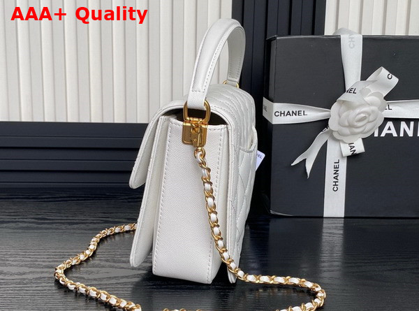 Chanel Small Flap Bag with Top Handle Grained Shiny Calfskin Gold Tone Metal White AS5166 Replica