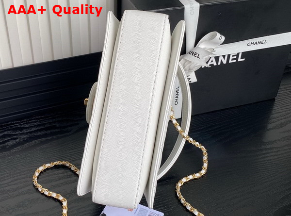 Chanel Small Flap Bag with Top Handle Grained Shiny Calfskin Gold Tone Metal White AS5166 Replica