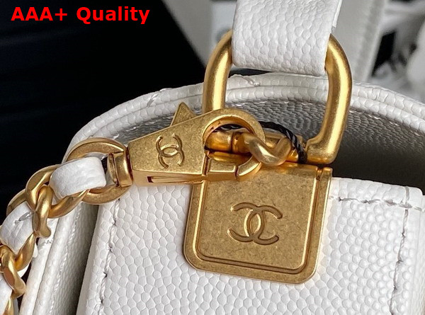 Chanel Small Flap Bag with Top Handle Grained Shiny Calfskin Gold Tone Metal White AS5166 Replica