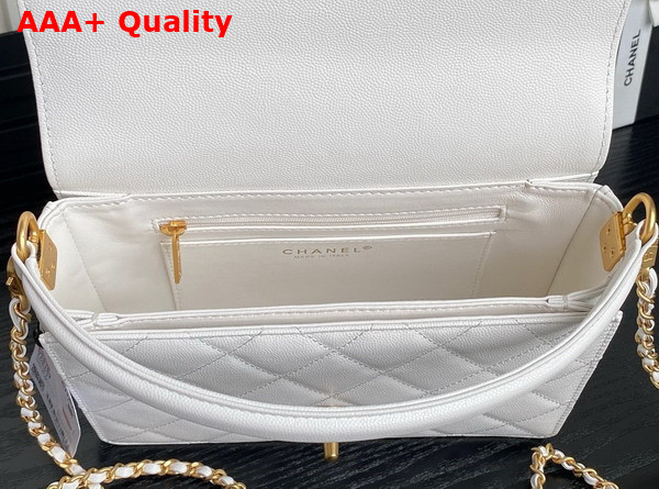 Chanel Small Flap Bag with Top Handle Grained Shiny Calfskin Gold Tone Metal White AS5166 Replica