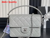 Chanel Small Flap Bag with Top Handle Grained Shiny Calfskin Silver Tone Metal Gray AS5166 Replica