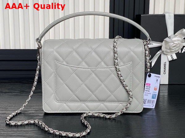 Chanel Small Flap Bag with Top Handle Grained Shiny Calfskin Silver Tone Metal Gray AS5166 Replica