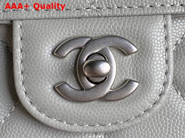 Chanel Small Flap Bag with Top Handle Grained Shiny Calfskin Silver Tone Metal Gray AS5166 Replica