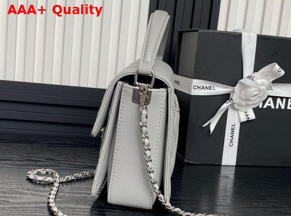 Chanel Small Flap Bag with Top Handle Grained Shiny Calfskin Silver Tone Metal Gray AS5166 Replica