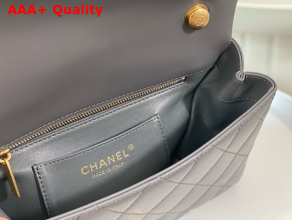 Chanel Small Flap Bag with Top Handle Grey Shiny Lambskin Imitation Pearls Gold Tone Metal AS5002 Replica