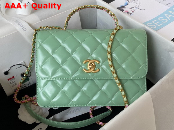 Chanel Small Flap Bag with Top Handle Light Green Shiny Calfskin and Gold Tone Metal AS3908 Replica