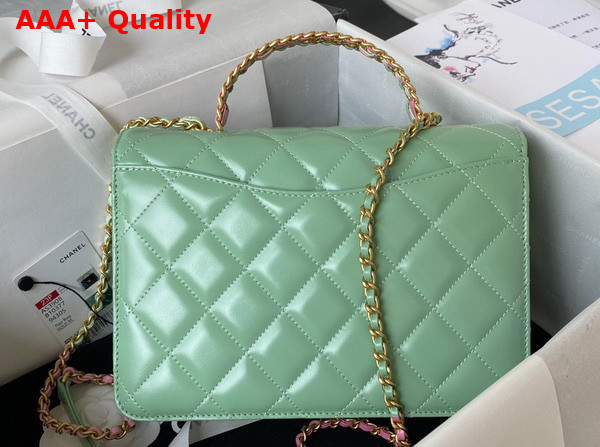 Chanel Small Flap Bag with Top Handle Light Green Shiny Calfskin and Gold Tone Metal AS3908 Replica