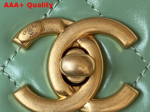 Chanel Small Flap Bag with Top Handle Light Green Shiny Calfskin and Gold Tone Metal AS3908 Replica