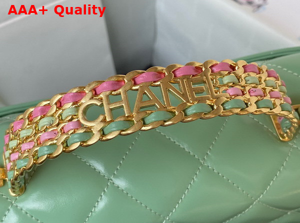 Chanel Small Flap Bag with Top Handle Light Green Shiny Calfskin and Gold Tone Metal AS3908 Replica