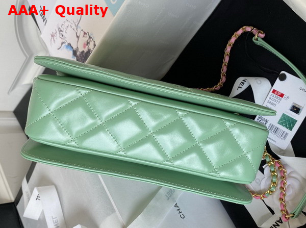 Chanel Small Flap Bag with Top Handle Light Green Shiny Calfskin and Gold Tone Metal AS3908 Replica