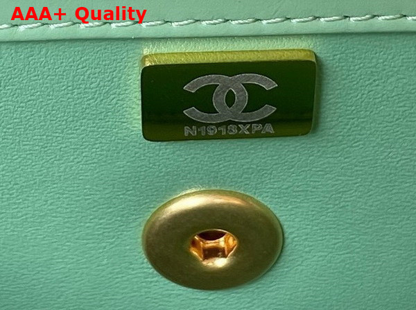 Chanel Small Flap Bag with Top Handle Light Green Shiny Calfskin and Gold Tone Metal AS3908 Replica