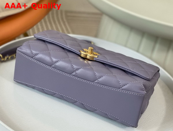 Chanel Small Flap Bag with Top Handle Light Purple Shiny Lambskin Imitation Pearls Gold Tone Metal AS5002 Replica