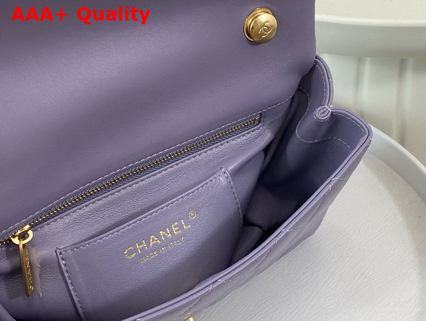 Chanel Small Flap Bag with Top Handle Light Purple Shiny Lambskin Imitation Pearls Gold Tone Metal AS5002 Replica