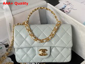 Chanel Small Flap Bag with Top Handle Pale Blue Shiny Lambskin Gold Tone Metal AS4023 Replica