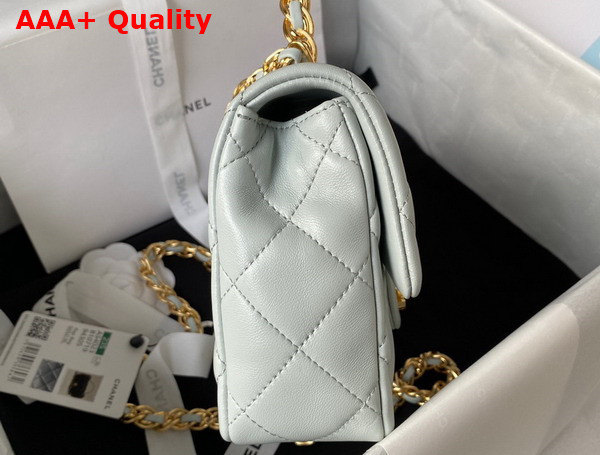 Chanel Small Flap Bag with Top Handle Pale Blue Shiny Lambskin Gold Tone Metal AS4023 Replica