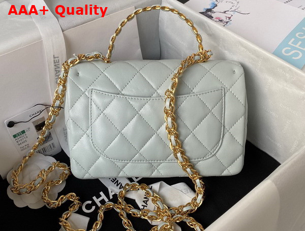 Chanel Small Flap Bag with Top Handle Pale Blue Shiny Lambskin Gold Tone Metal AS4023 Replica