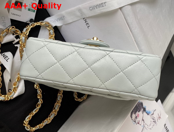 Chanel Small Flap Bag with Top Handle Pale Blue Shiny Lambskin Gold Tone Metal AS4023 Replica