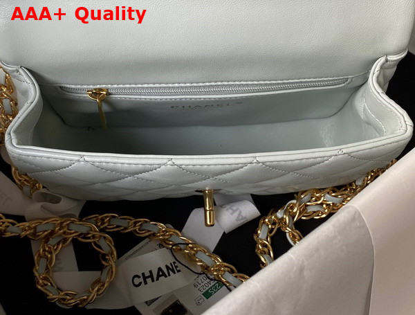 Chanel Small Flap Bag with Top Handle Pale Blue Shiny Lambskin Gold Tone Metal AS4023 Replica