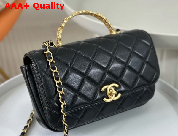 Chanel Small Flap Bag with Top Handle Pearly Lambskin Strass Gold Tone Metal Black AS4835 Replica