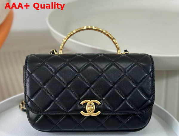 Chanel Small Flap Bag with Top Handle Pearly Lambskin Strass Gold Tone Metal Black AS4835 Replica