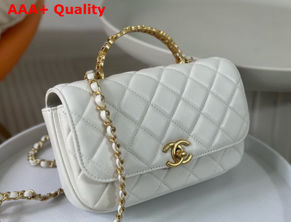 Chanel Small Flap Bag with Top Handle Pearly Lambskin Strass Gold Tone Metal White AS4835 Replica