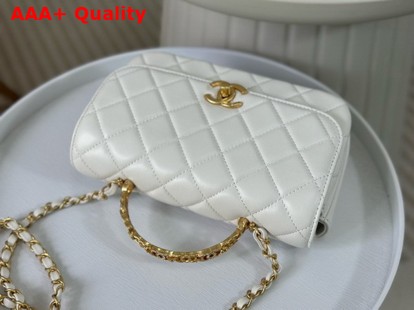 Chanel Small Flap Bag with Top Handle Pearly Lambskin Strass Gold Tone Metal White AS4835 Replica