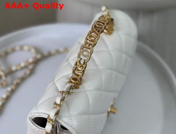 Chanel Small Flap Bag with Top Handle Pearly Lambskin Strass Gold Tone Metal White AS4835 Replica