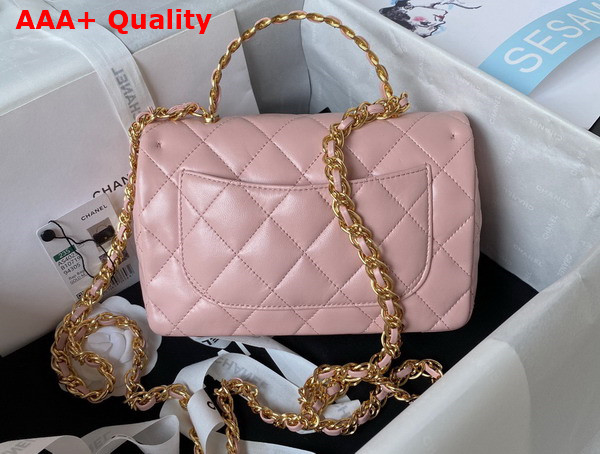 Chanel Small Flap Bag with Top Handle Pink Shiny Lambskin Gold Tone Metal AS4023 Replica