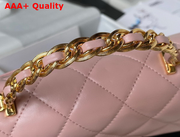 Chanel Small Flap Bag with Top Handle Pink Shiny Lambskin Gold Tone Metal AS4023 Replica