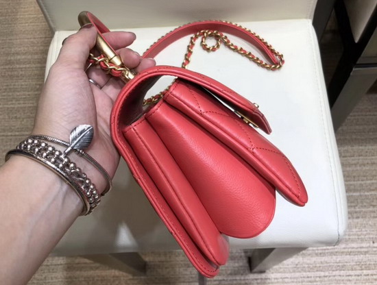 Chanel Small Flap Bag with Top Handle Red Calfskin Gold Tone Metal AS0625