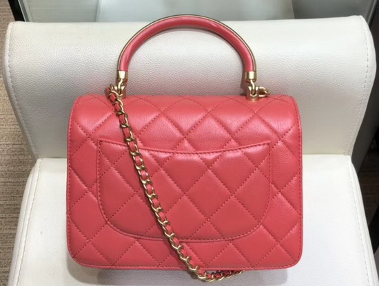 Chanel Small Flap Bag with Top Handle Red Calfskin Gold Tone Metal AS0625