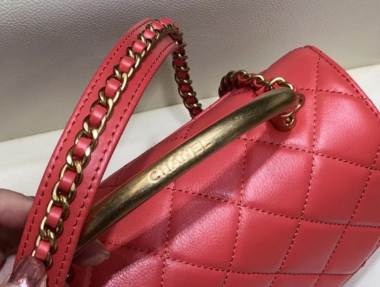 Chanel Small Flap Bag with Top Handle Red Calfskin Gold Tone Metal AS0625