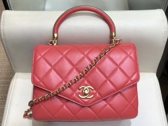 Chanel Small Flap Bag with Top Handle Red Calfskin Gold Tone Metal AS0625