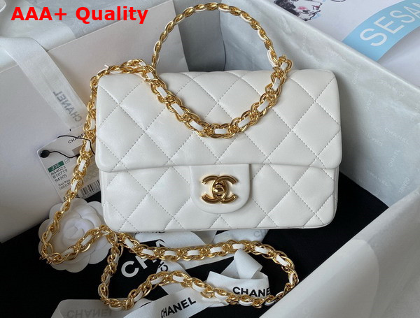 Chanel Small Flap Bag with Top Handle Shiny Lambskin Gold Tone Metal AS4023 Replica