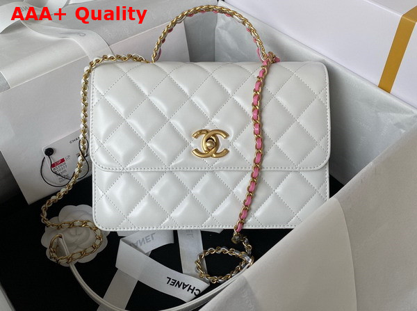 Chanel Small Flap Bag with Top Handle White Shiny Calfskin and Gold Tone Metal AS3908 Replica