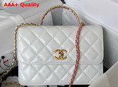 Chanel Small Flap Bag with Top Handle White Shiny Calfskin and Gold Tone Metal AS3908 Replica